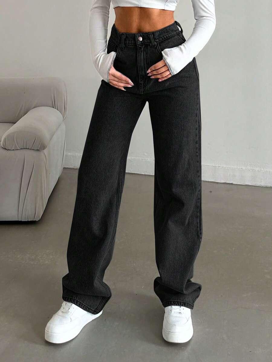 SHEIN CZARNE JEANSOWE SPODNIE WYSOKI STAN S06__M