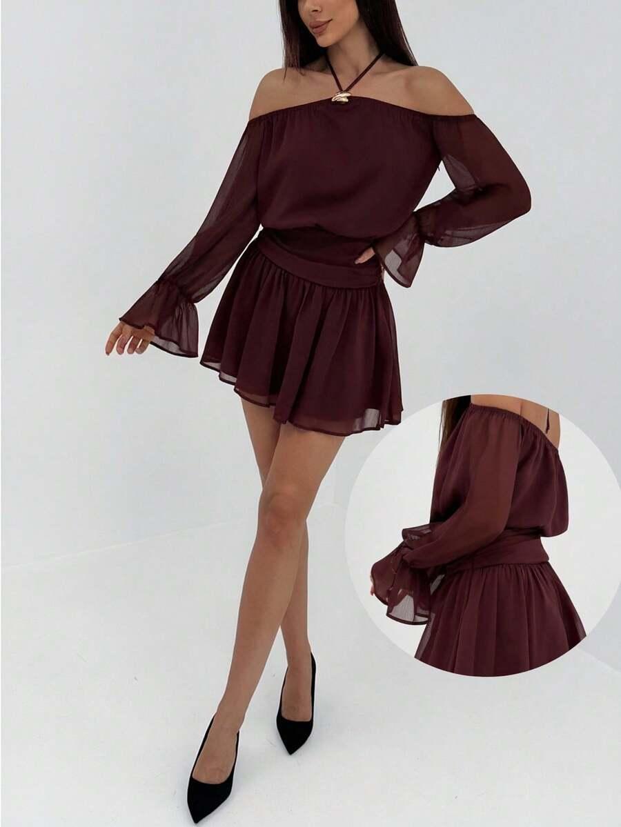 SHEIN SUKIENKA ODKRYTE RAMIONA S06__L