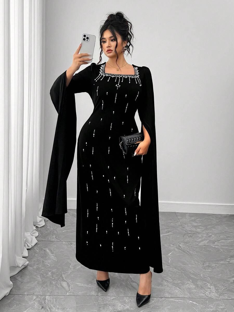 SHEIN CZARNA SUKIENKA POŁYSK S06__52