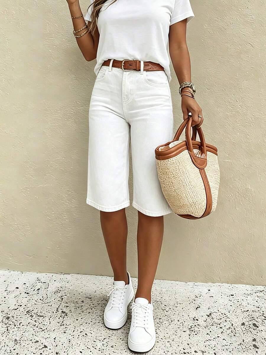 SHEIN BIAŁE SPODENKI JEANS S06__S