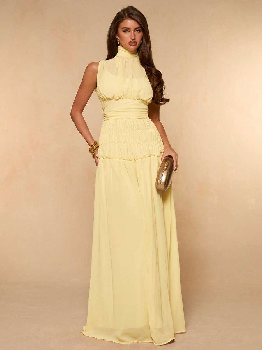 SHEIN ŻÓŁTA MAXI SUKIENKA BEZ RĘKAWÓW S06__L