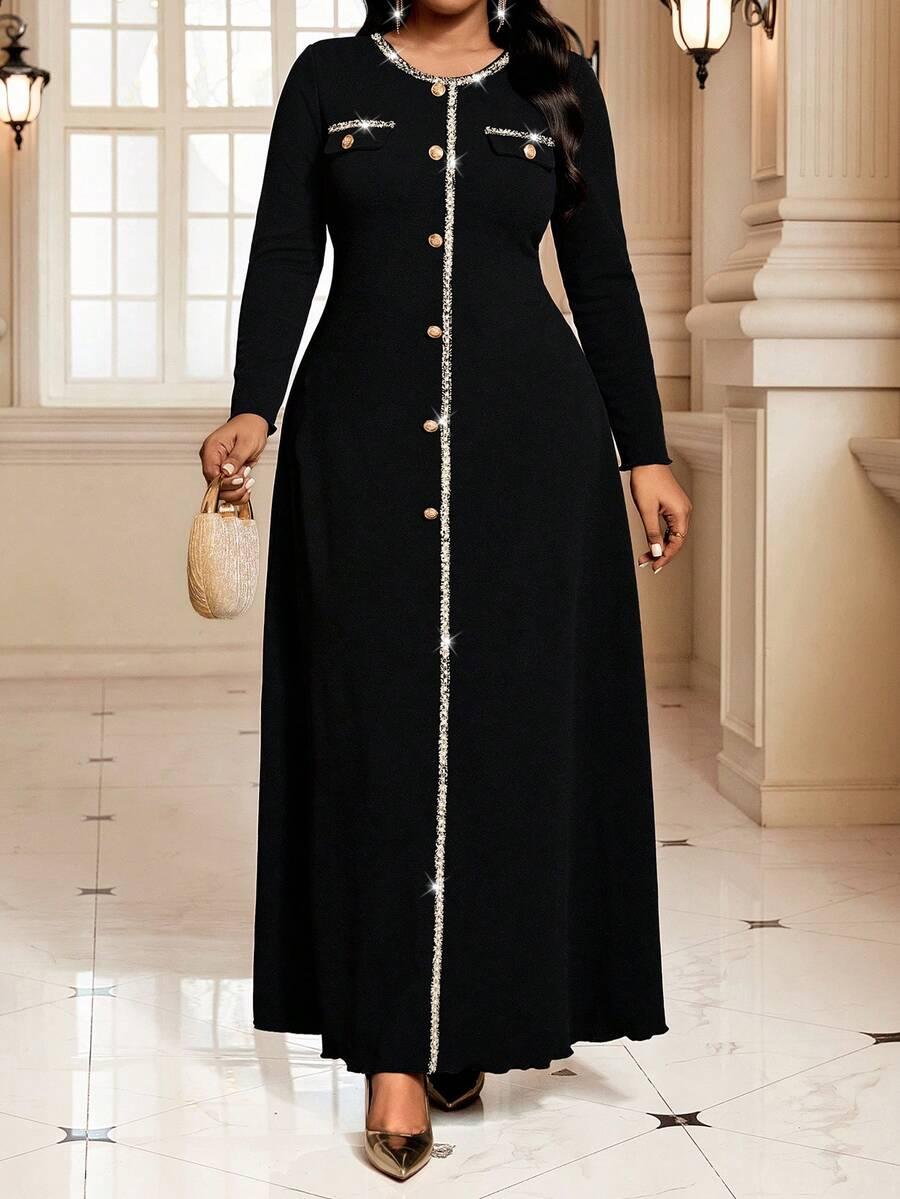 SHEIN CZARNA MAXI SUKIENKA GUZIKI WZÓR PEPITKA S06__XXL