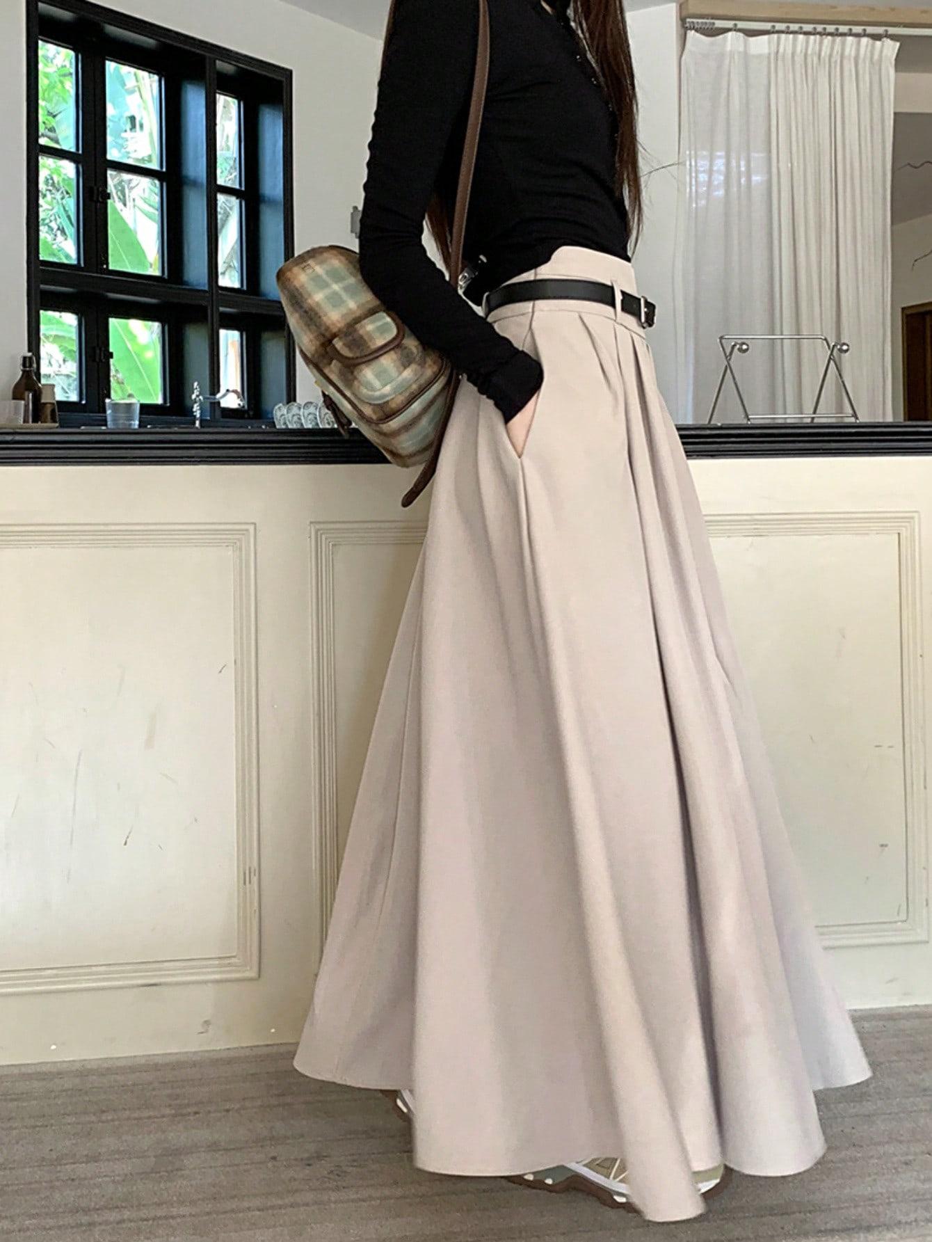 SHEIN BEŻOWA MAXI SPÓDNICA S06__L