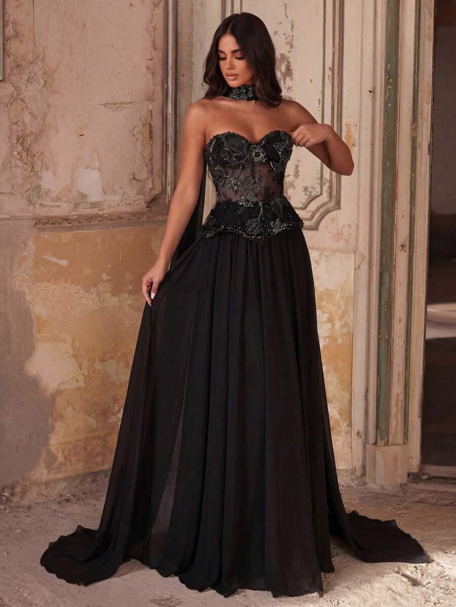 GLAMRAE CZARNA MAXI SUKIENKA S06__S