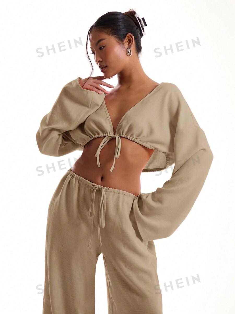 MUSERA CROP TOP Z DŁUGIM RĘKAWEM WIĄZANIE S06__M