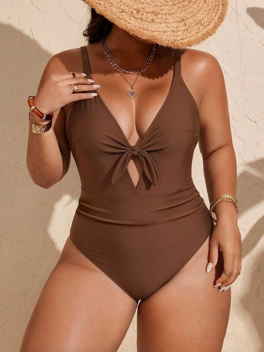 SHEIN BRĄZOWY STRÓJ KĄPIELOWY JEDNOCZĘŚCIOWY S09__48