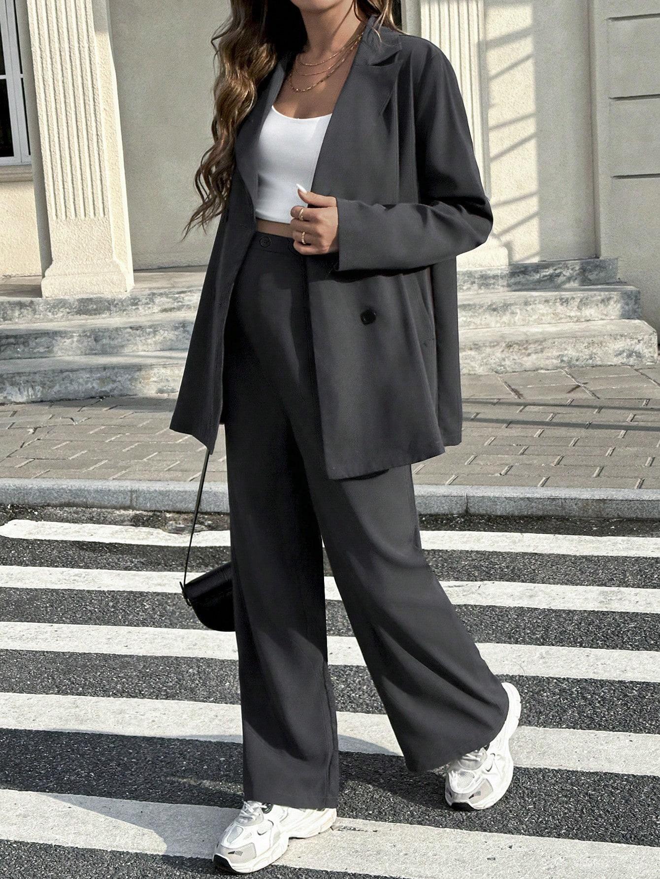 SHEIN SZARY KOMPLET CIĄŻOWY SPODNIE MARYNARKA S06__M