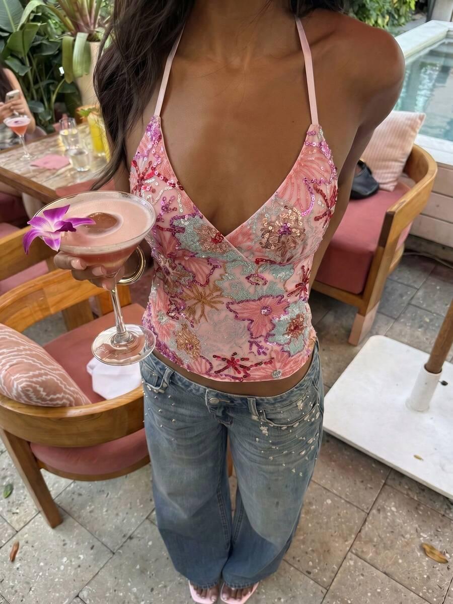 SHEIN TOP ZDOBIENIA ODKRYTE PLECY S06__M