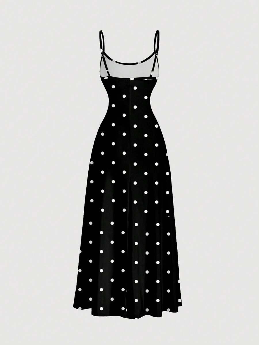 SHEIN CZARNA MAXI SUKIENKA GROSZKI S06__L
