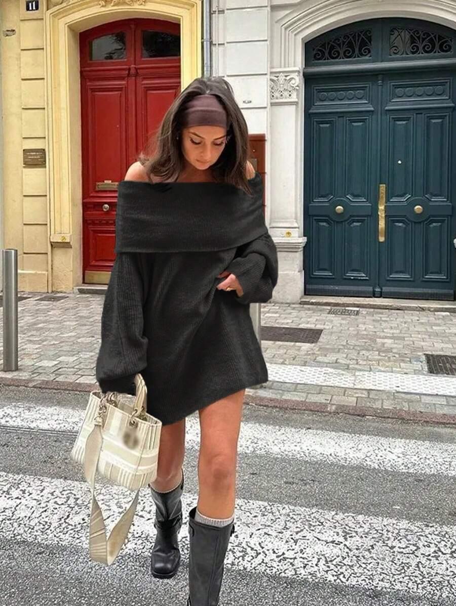 SHEIN SUKIENKA DZIANINOWA Z ODKRYTYMI RAMIONAMI
