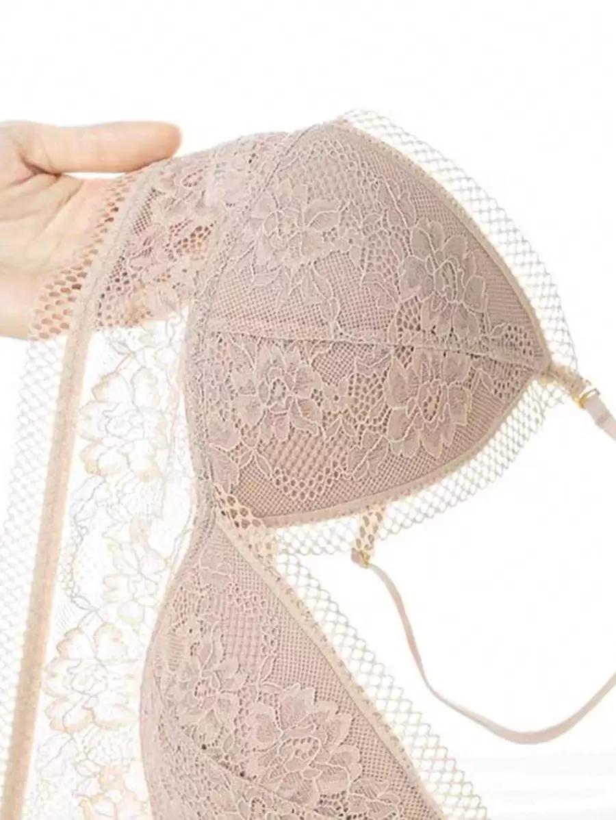 SHEIN BEŻOWY BIUSTONOSZ KORONKA S06__M