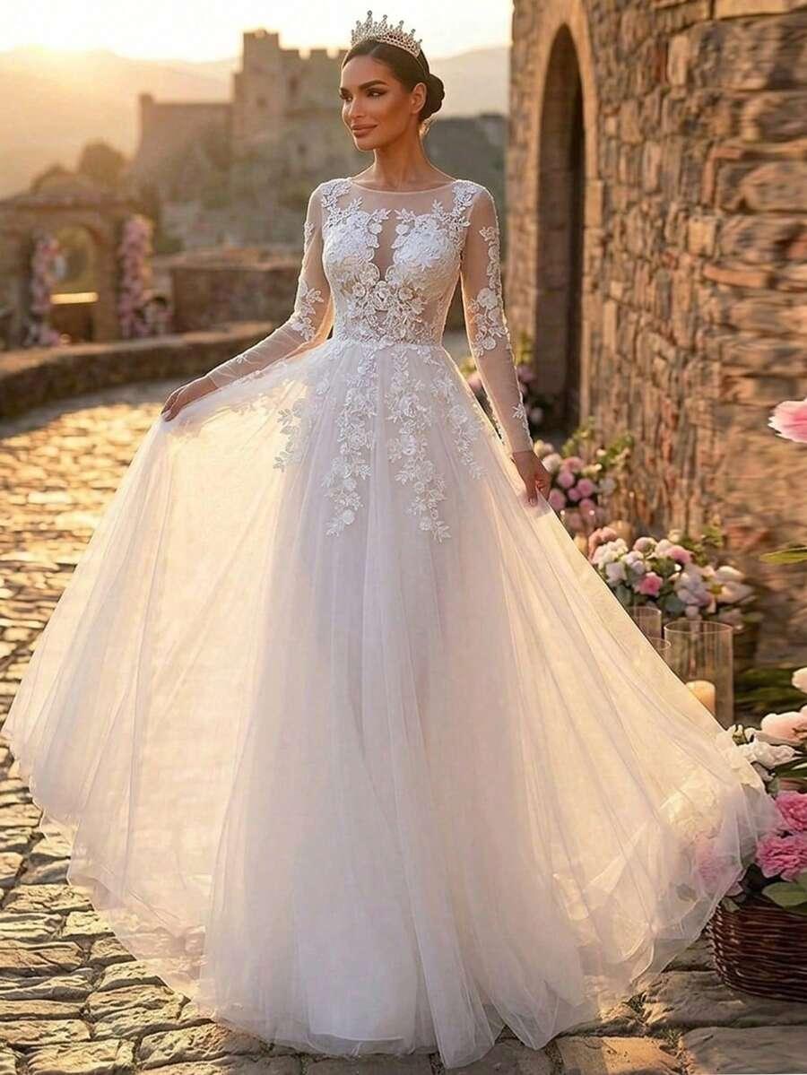 GLAMRAE SUKNIA ŚLUBNA DŁUGI RĘKAW S06__36