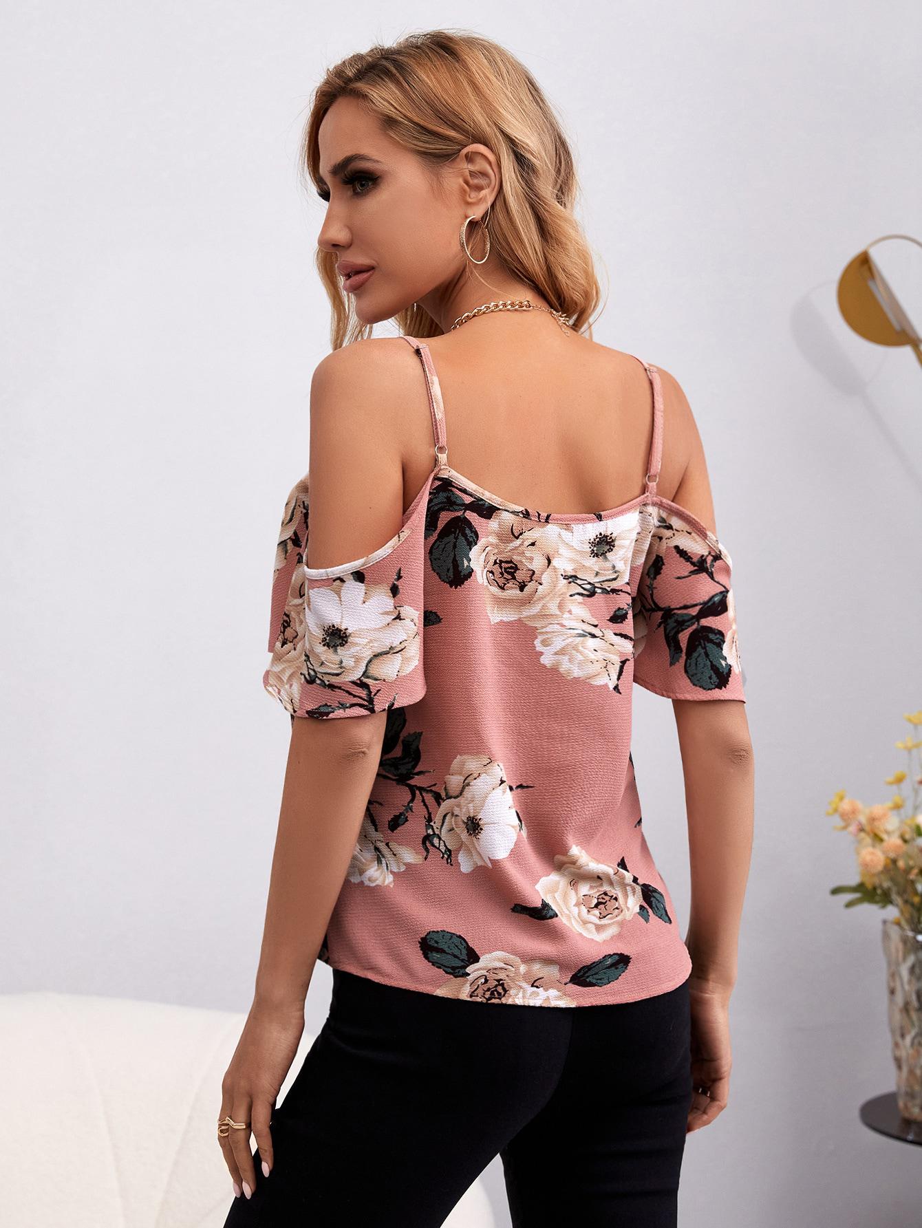 SHEIN TOP NA RAMIĄCZKACH WZÓR KWIATY PK01__M