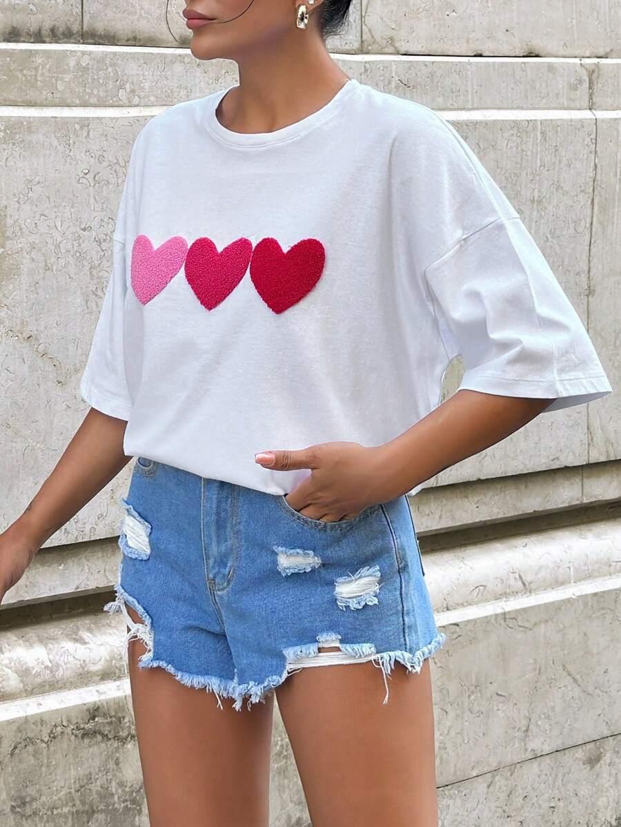 EURMUSE BIAŁY T-SHIRT ZDOBIENIE S06__L