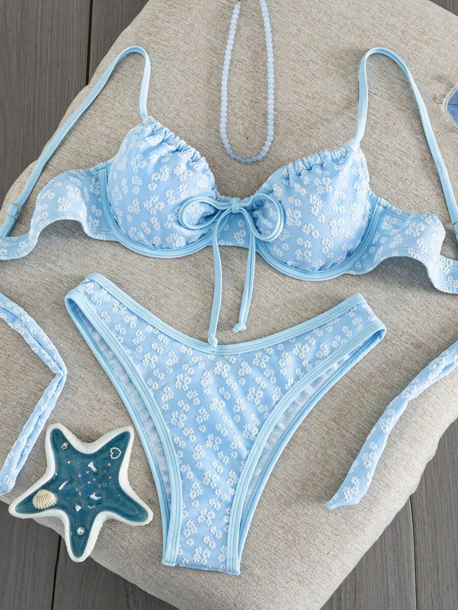 SWIM MOD DWUCZĘŚCIOWY STRÓJ KĄPIELOWY WZÓR KWIATY WIĄZANIE S09__M