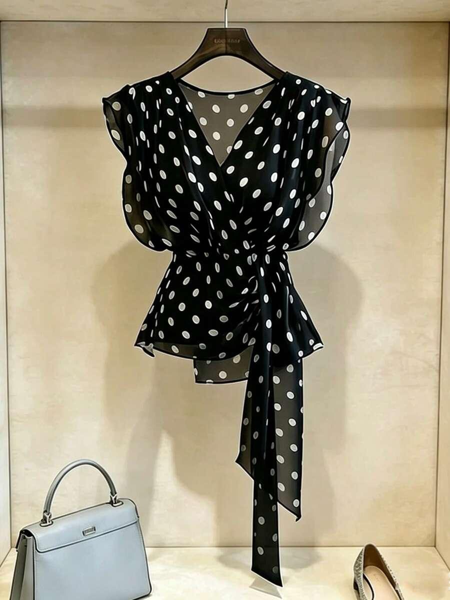 SHEIN CZARNA BLUZKA GROSZKI S09__M