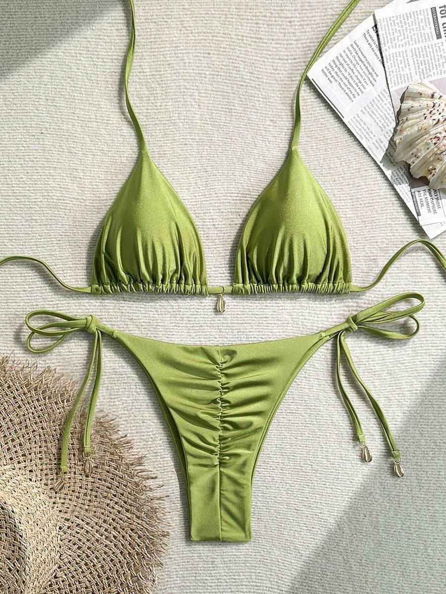 SHEIN ZIELONY DWUCZĘŚCIOWY STRÓJ KĄPIELOWY WIĄZANIE S09__48