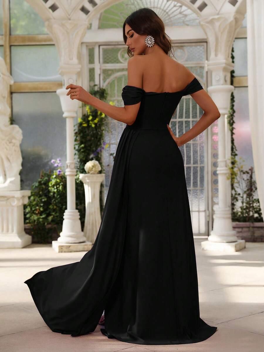 SHEIN CZARNA MAXI SUKIENKA ODKRYTE RAMIONA S06__M