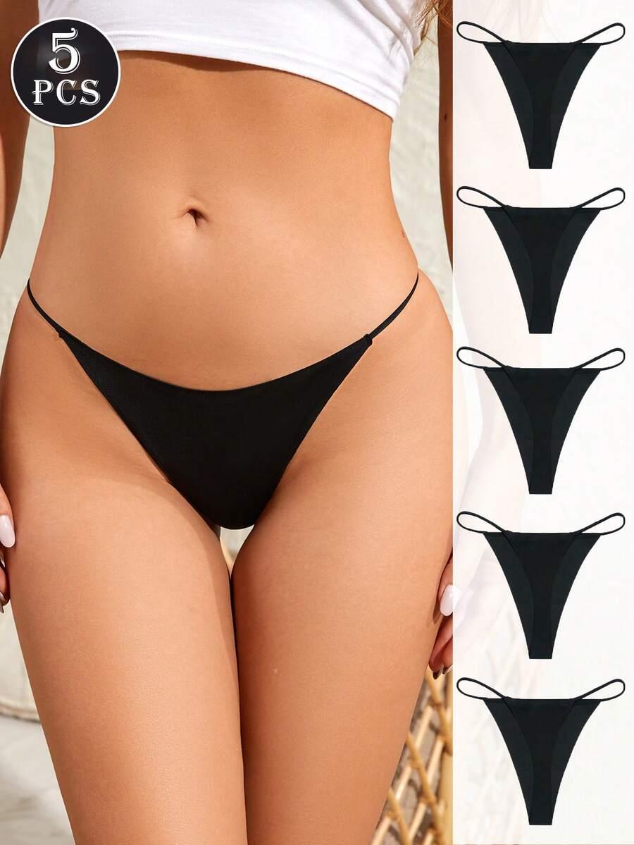 SHEIN CZARNE STRINGI 5-PACK S06__M