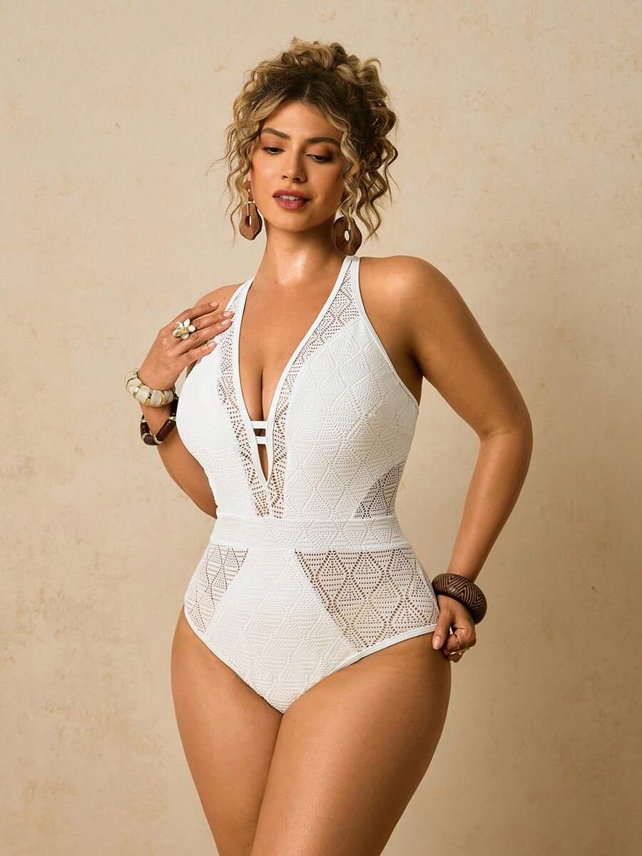 SHEIN BIAŁY KOSTIUM KĄPIELOWY JEDNOCZĘŚCIOWY S06__50