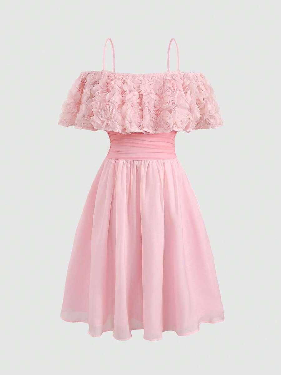 SHEIN RÓŻOWA SUKIENKA ODKRYTE RAMIONA S06__140-146
