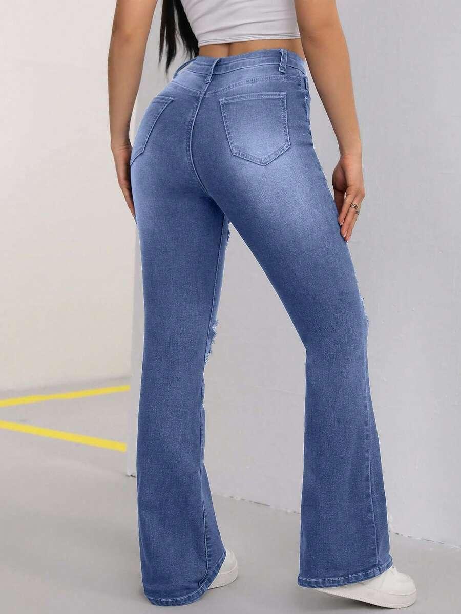 SHEIN NIEBIESKIE SPODNIE JEANS DZWONY PRZETARCIA S06__XS