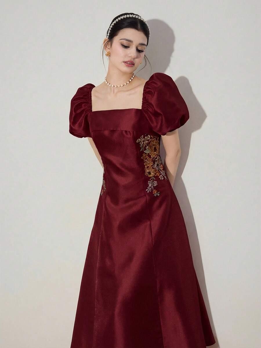 SHEIN MIDI SUKIENKA HAFT KWIATY S06__M