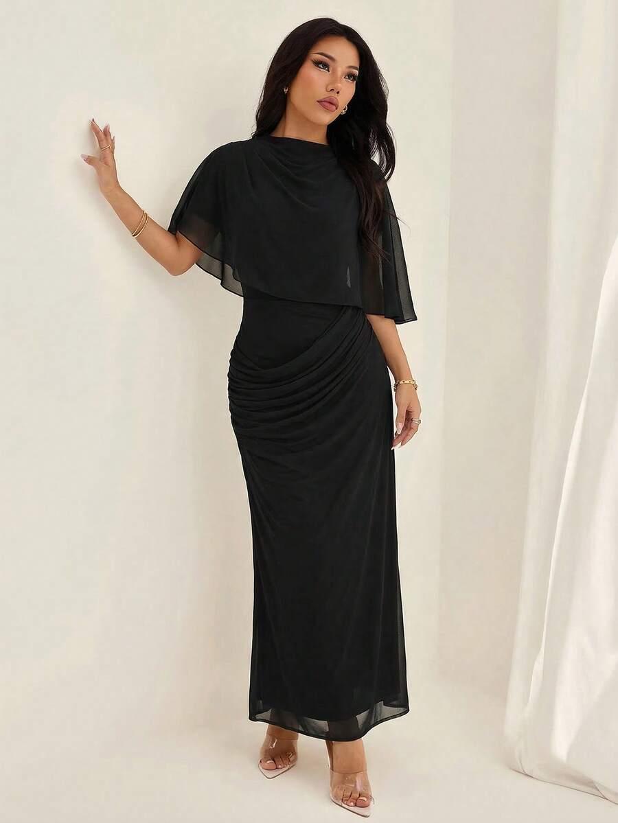 SHEIN CZARNA MAXI SUKIENKA NARZUTKA KOMPLET S06__S