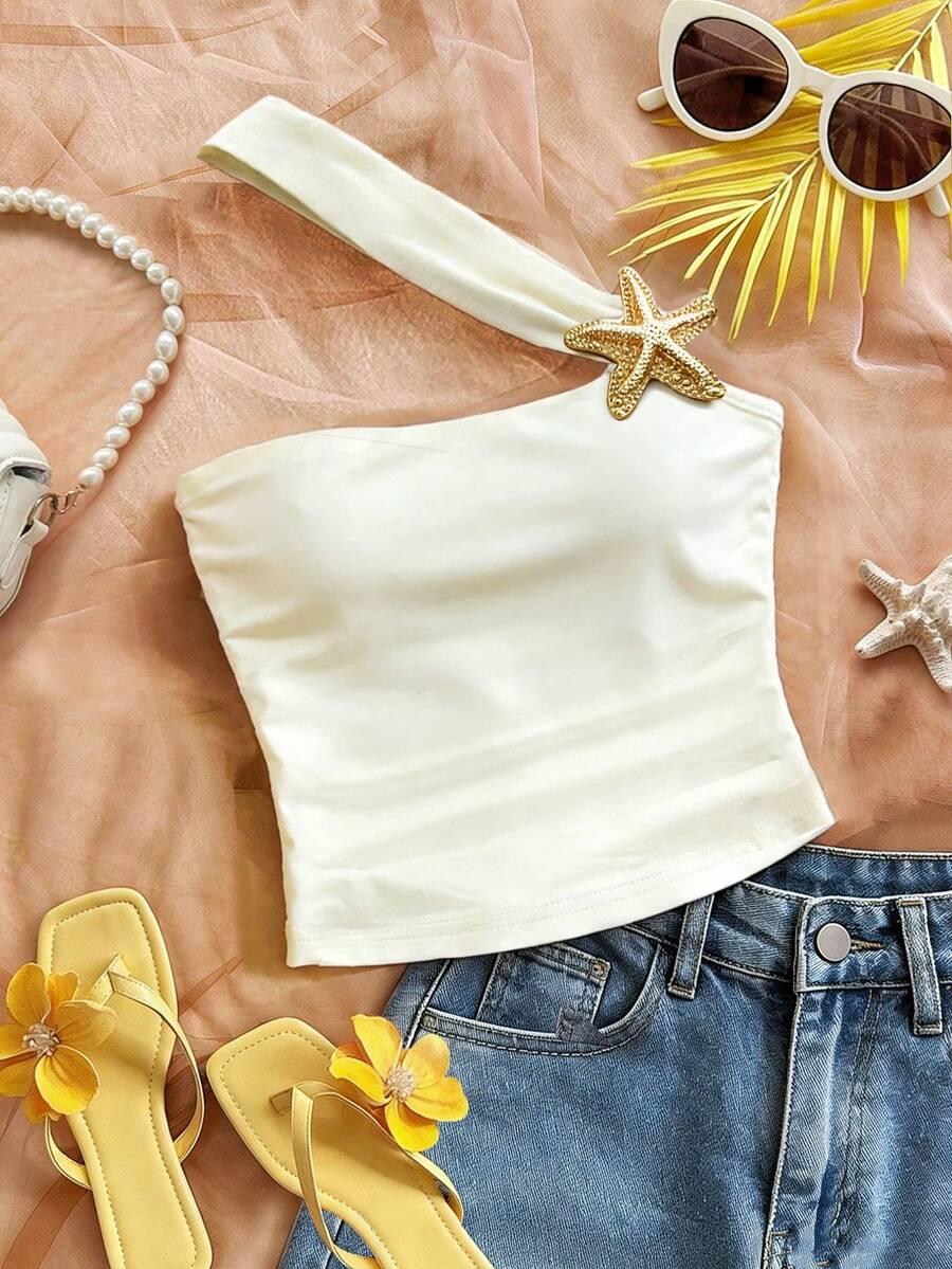 INAWLY BIAŁY TOP ZDOBIENIE S06__L