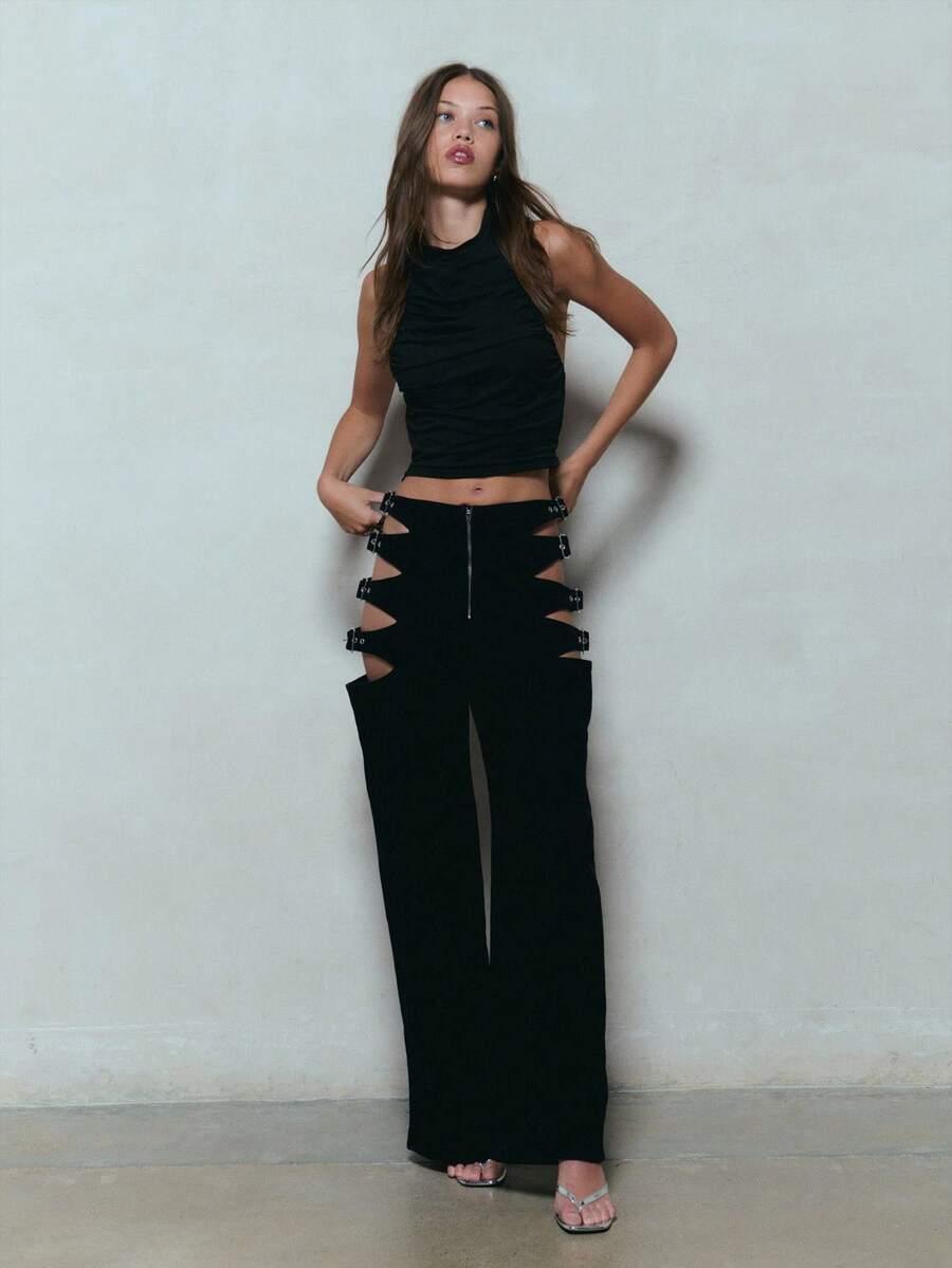 TYPAGAL CZARNE SPODNIE JEANS WYCIĘCIA S06__S