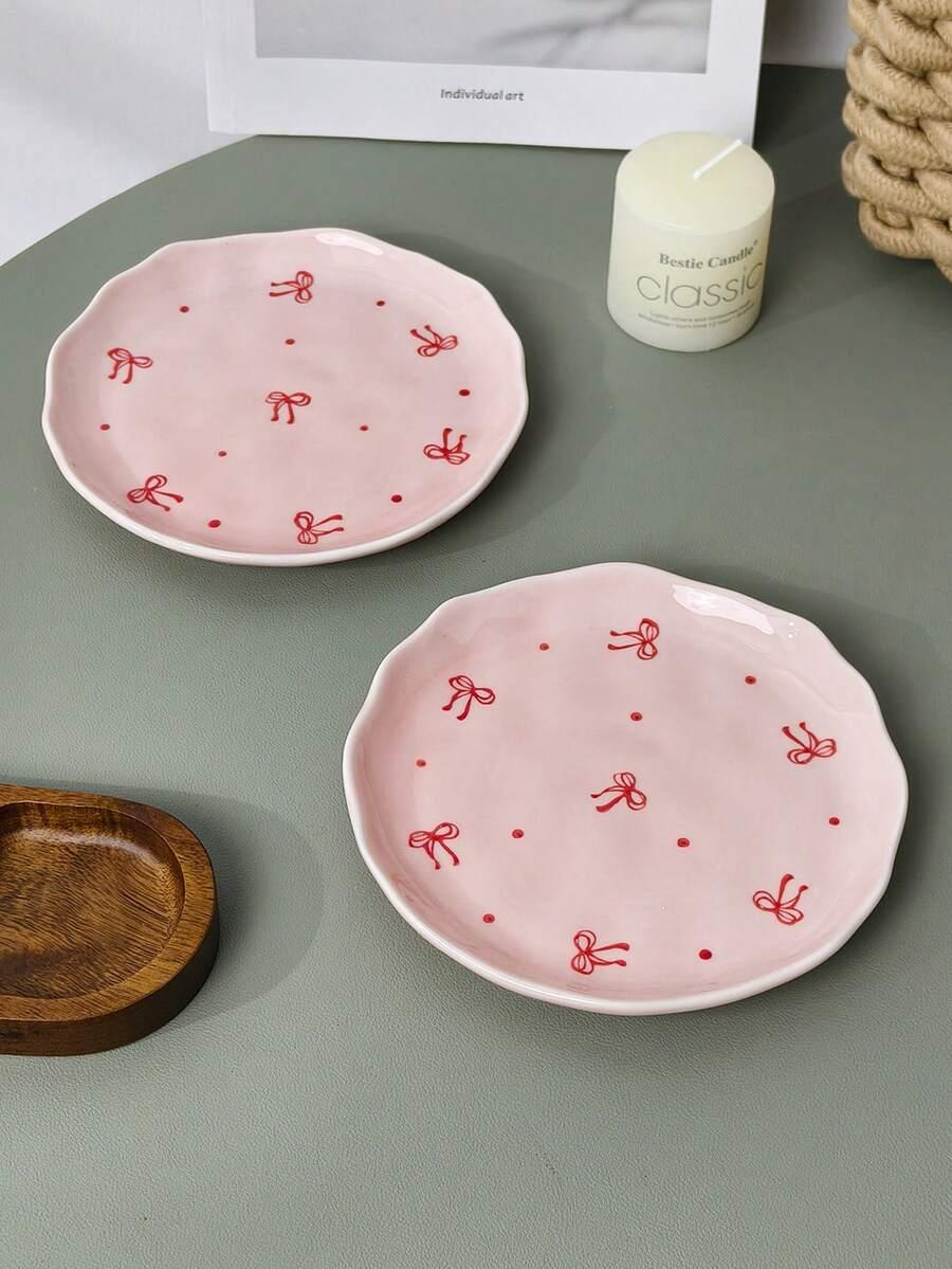 SHEIN RÓŻOWY TALERZ WZÓR KOKARDY 2-PACK S07__