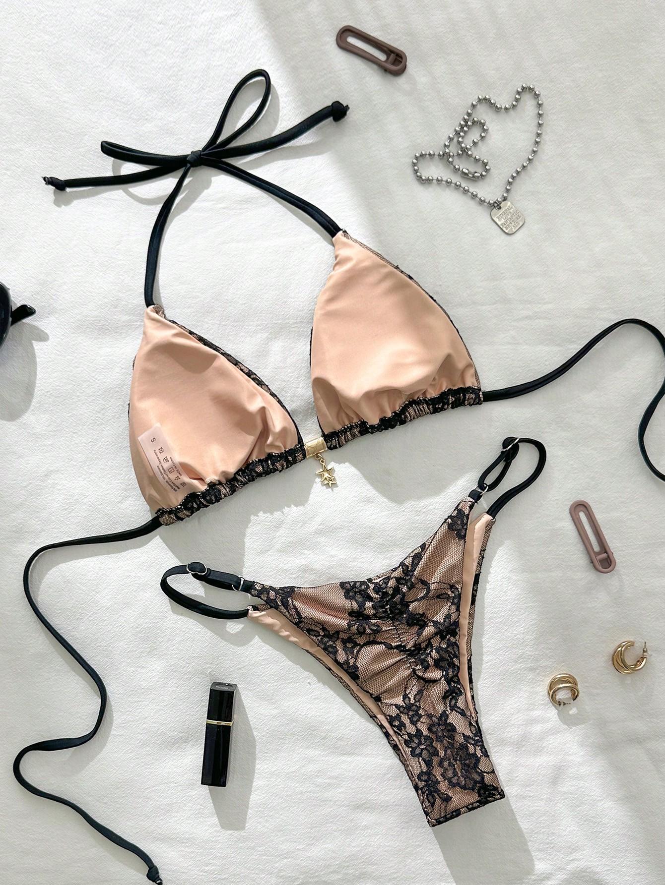 SHEIN DWUCZĘŚCIOWY STRÓJ KĄPIELOWY KORONKA S09__XS
