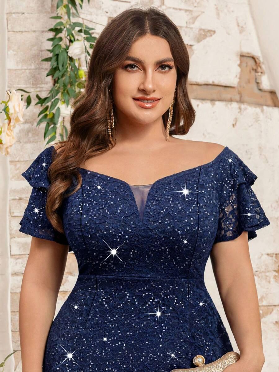 SHEIN GRANATOWA SUKIENKA MAXI POŁYSK ZDOBIENIA S06__XXL