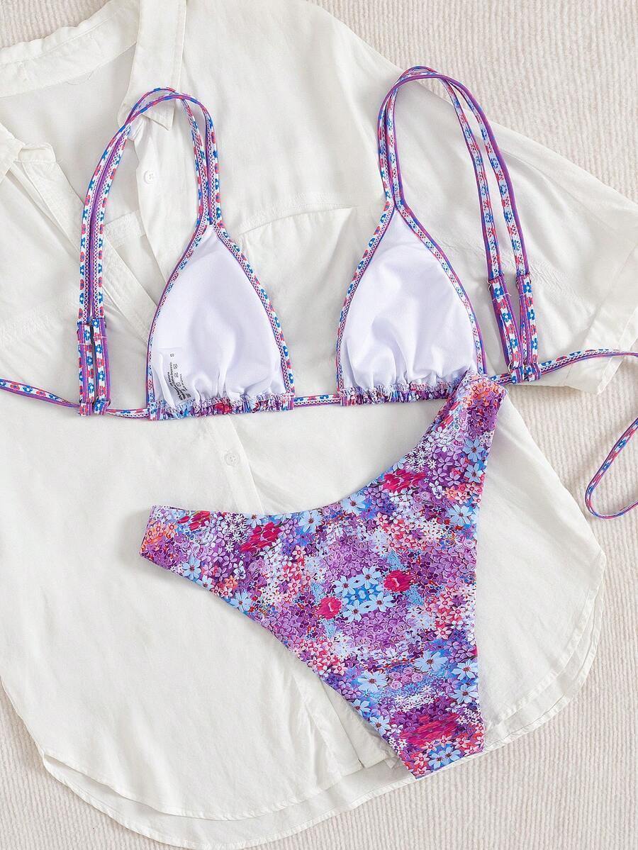 SHEIN DWUCZĘŚCIOWY STRÓJ KĄPIELOWY KWIATY S09__M