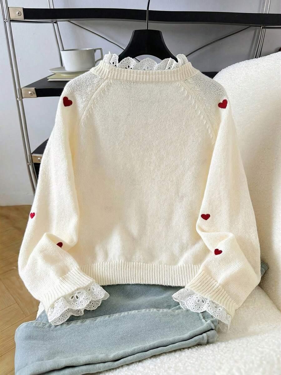 SHEIN KREMOWY SWETER WZÓR SERCA S06__158/164
