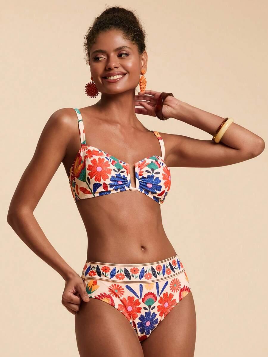 SHEIN DWUCZĘŚCIOWY STRÓJ KĄPIELOWY KWIATY S09__M