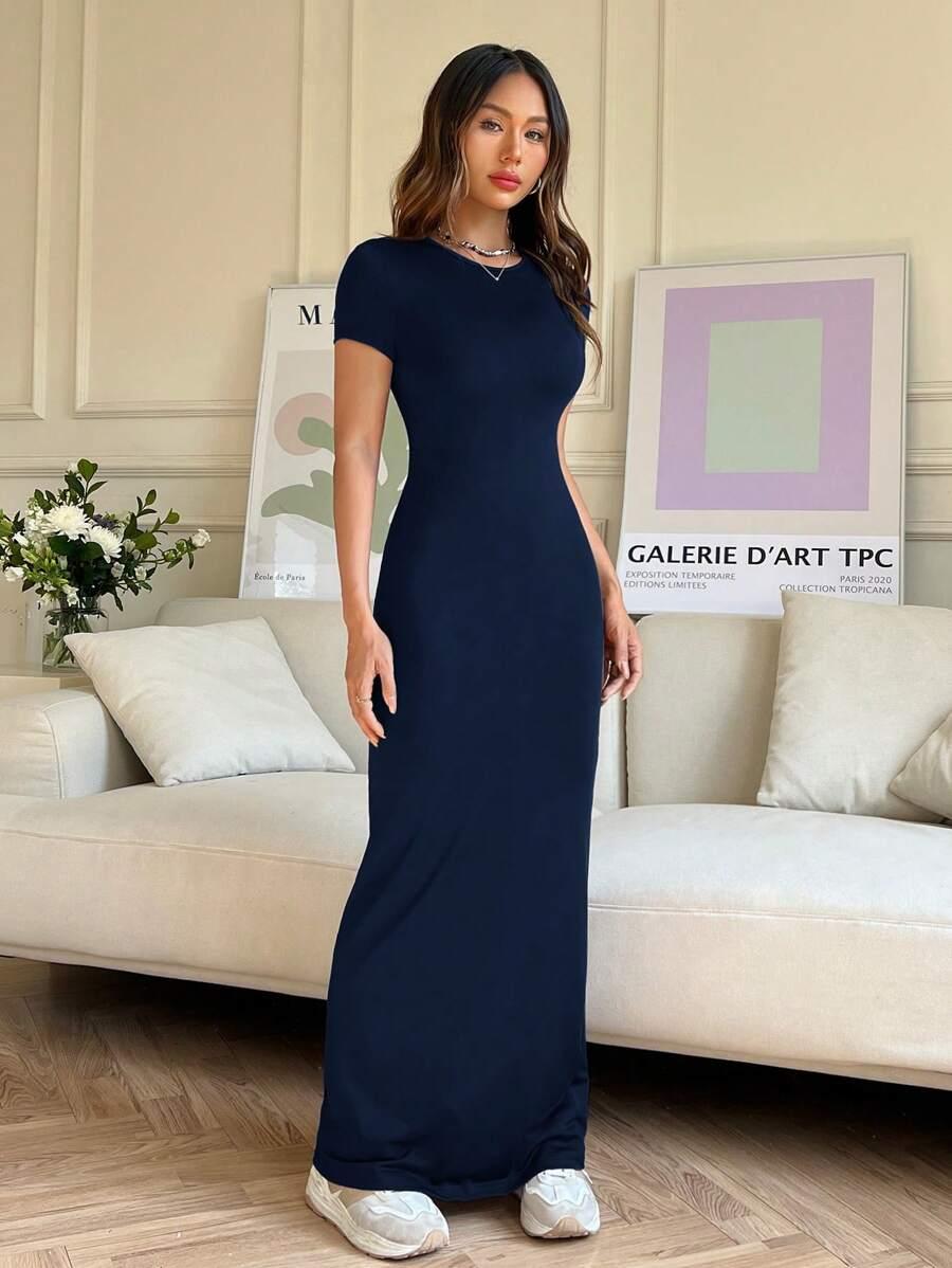 SHEIN GRANATOWA MAXI SUKIENKA S06__L