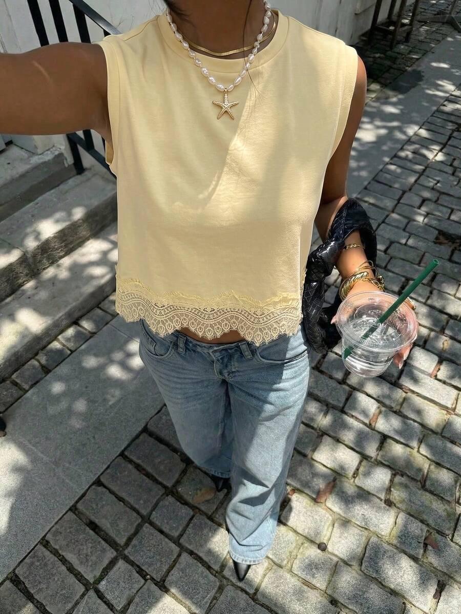 SHEIN ŻÓŁTA BLUZKA KORONKA S06__XS