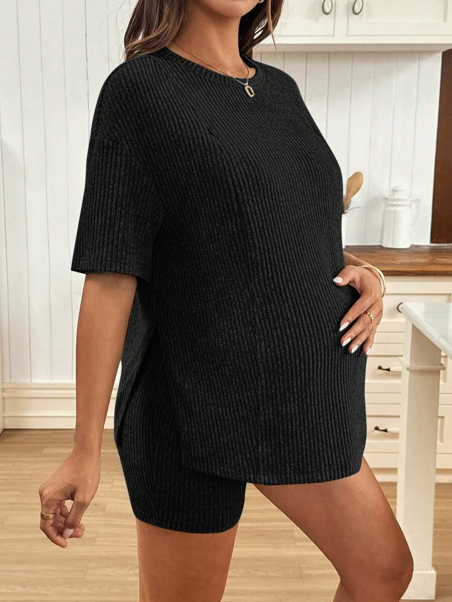 SHEIN CZARNY CIĄŻOWY KOMPLET SPODENKI BLUZKA S06__46