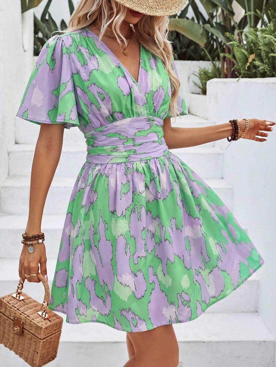 SHEIN MINI SUKIENKA Z KRÓTKIM RĘKAWEM PRINT S06__S