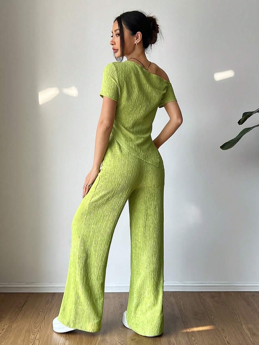 SHEIN ZIELONA BLUZKA KRÓTKI RĘKAW S06__XS