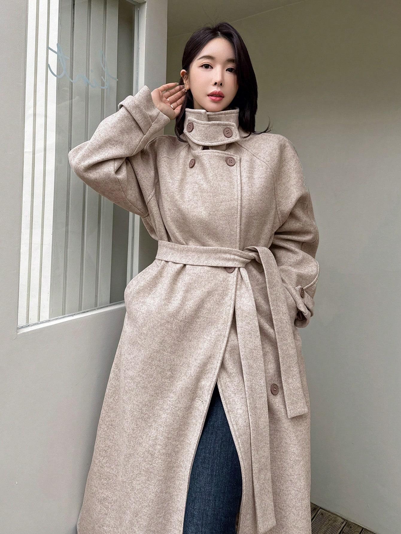 SHEIN BEŻOWY PŁASZCZ GUZIKI W01__S