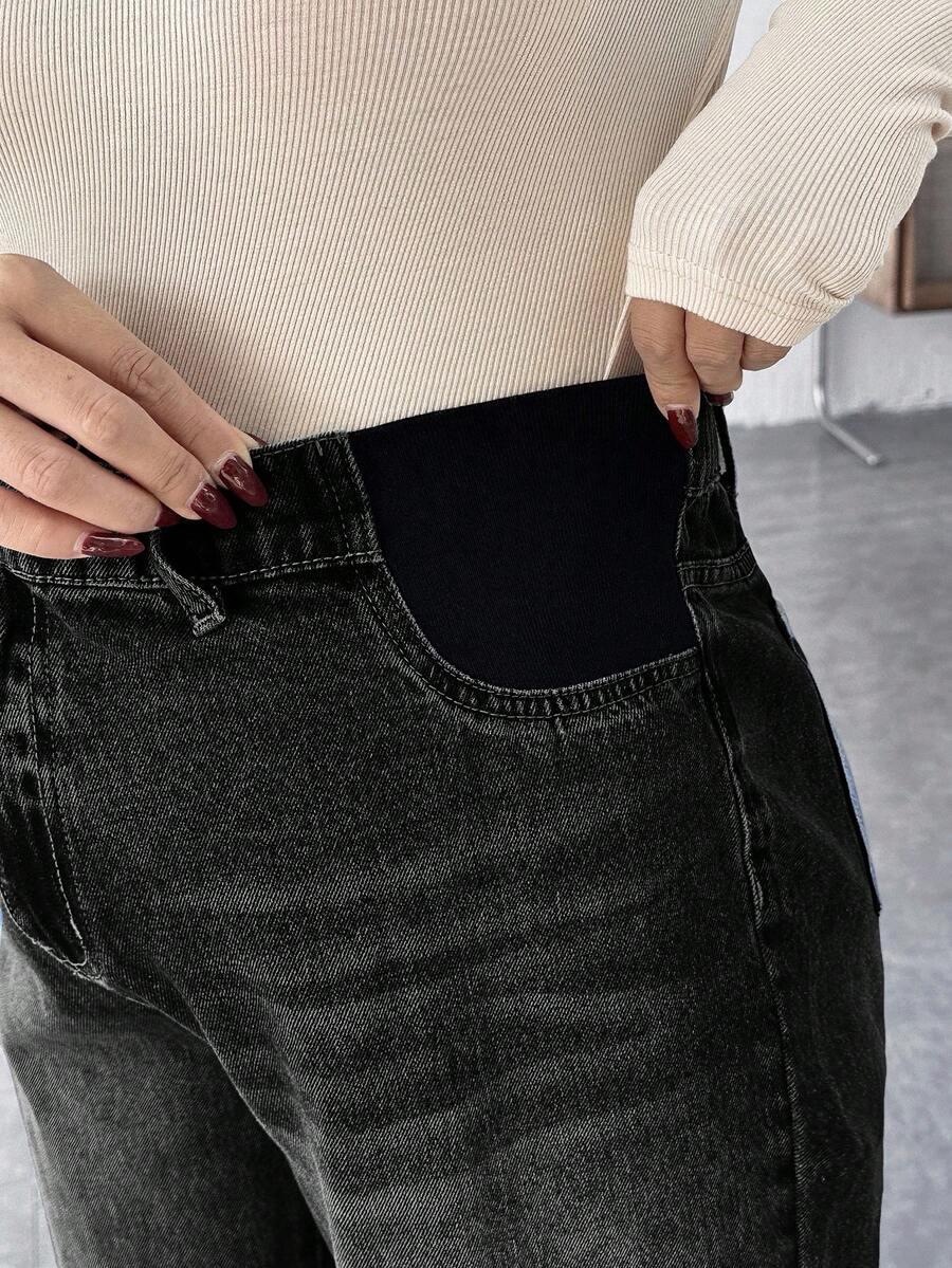 SHEIN CZARNE CIĄŻOWE JEANSY S06__S