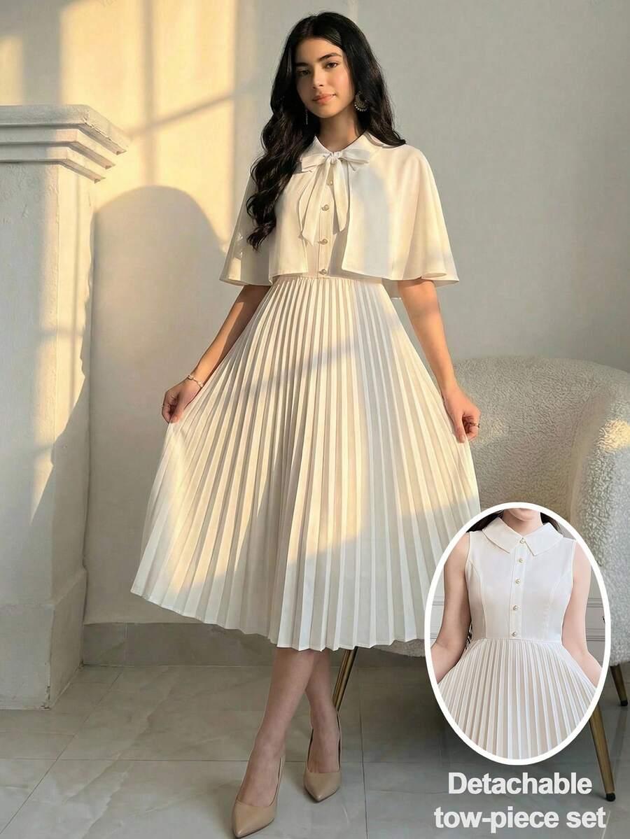 SHEIN BEŻOWA PLISOWANA MIDI SUKIENKA NARZUTKA KOMPLET S09__166/170