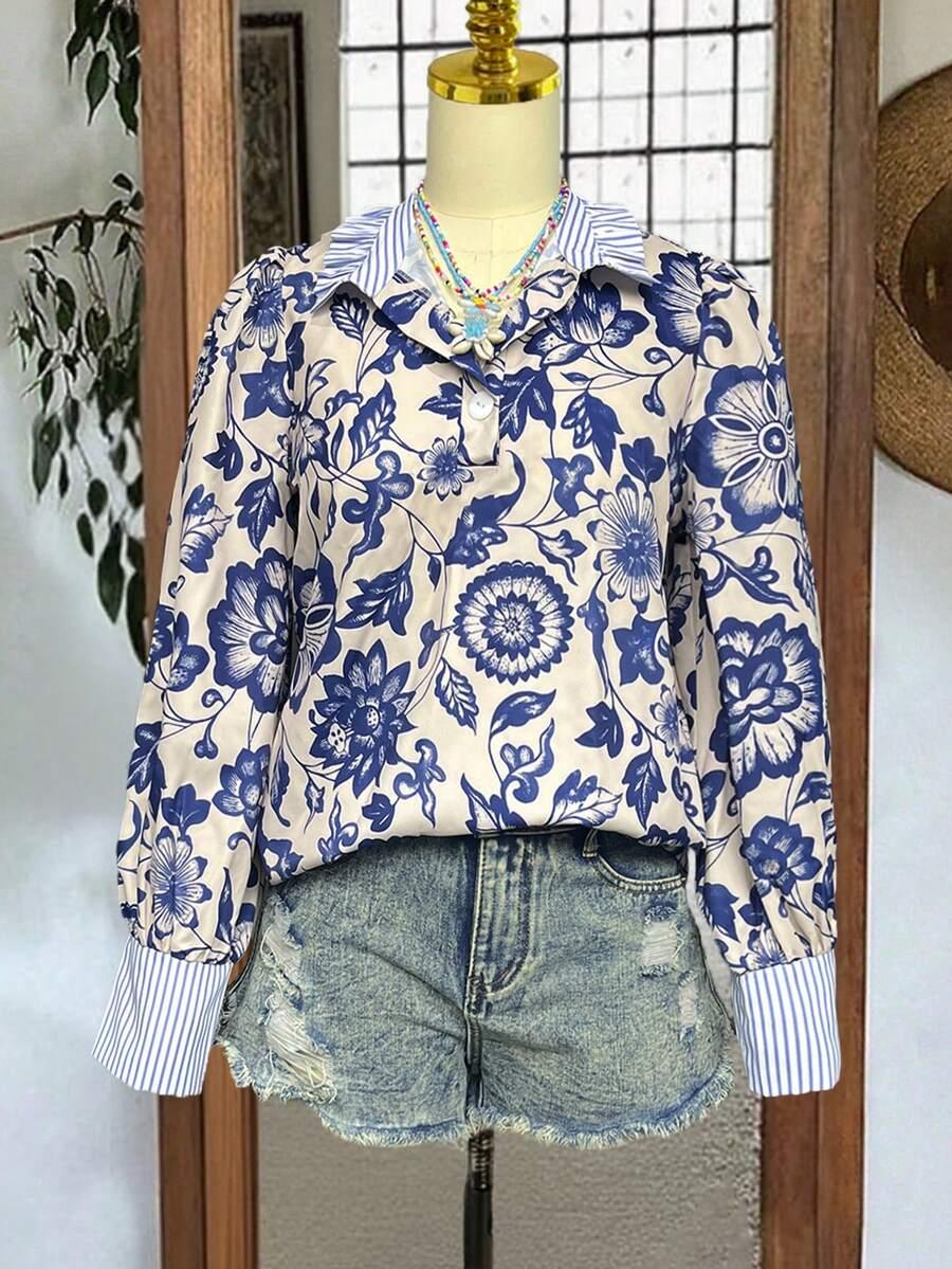 SHEIN KOSZULA DŁUGI RĘKAW KWIATY S06__L