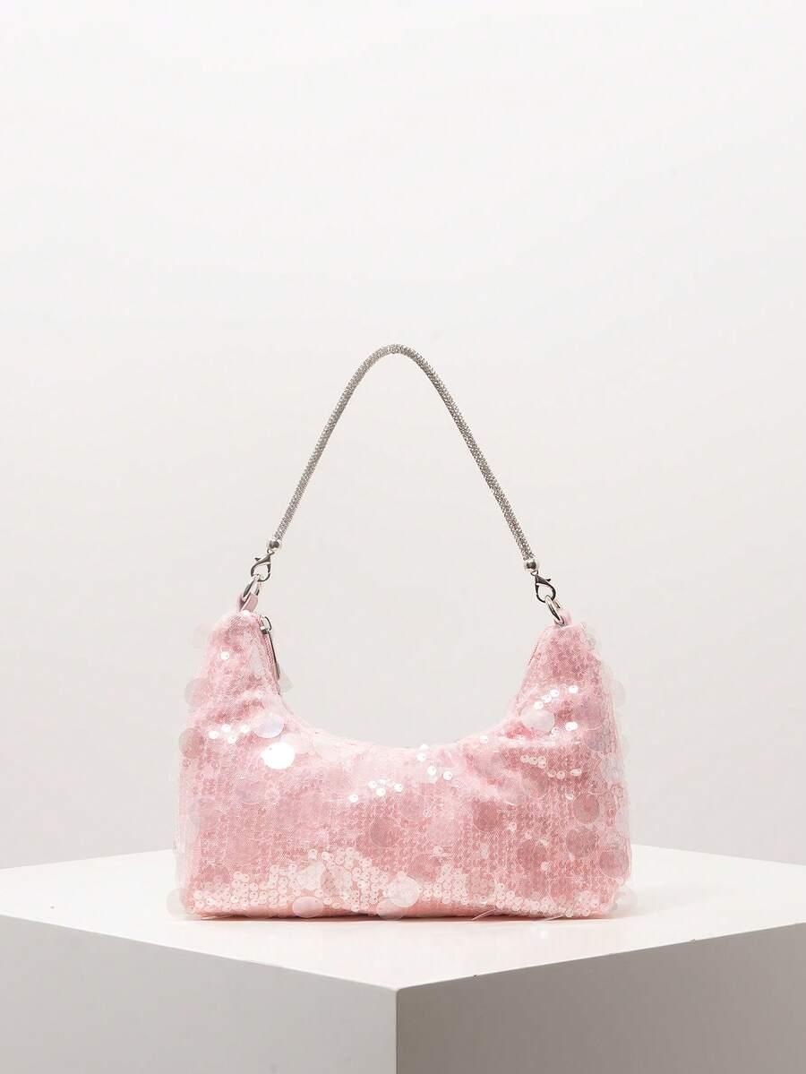 SHEIN RÓŻOWA TOREBKA NA RAMIĘ CEKINY S07__27X14CM