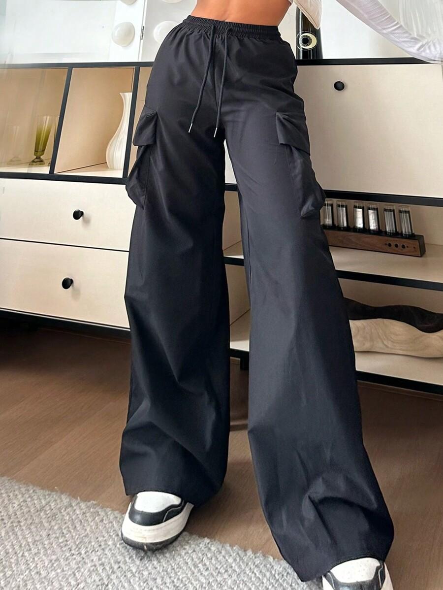 SHEIN CZARNE SPODNIE KIESZENIE S06__L