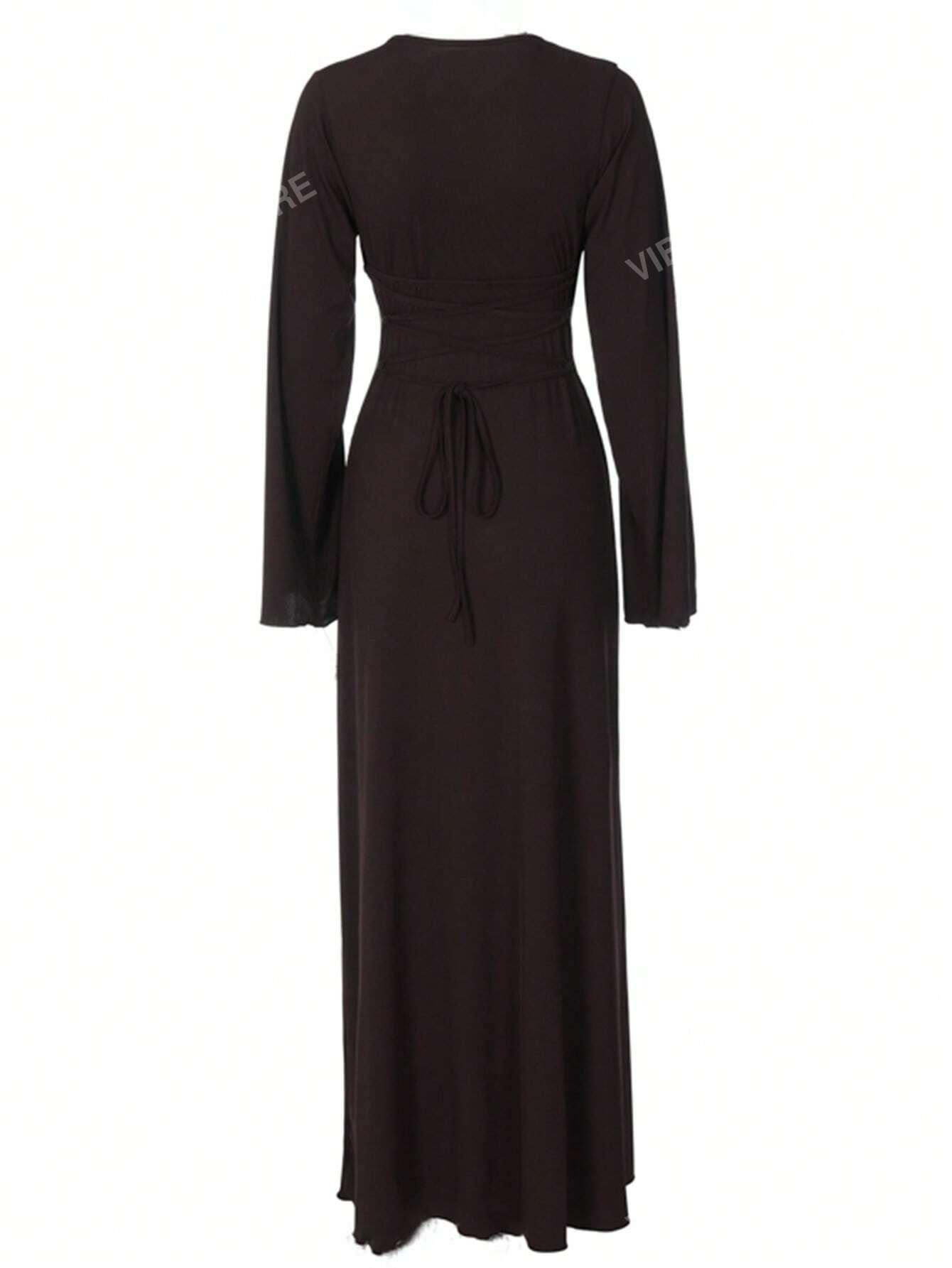 SHEIN BRĄZOWA MAXI SUKIENKA S06__S
