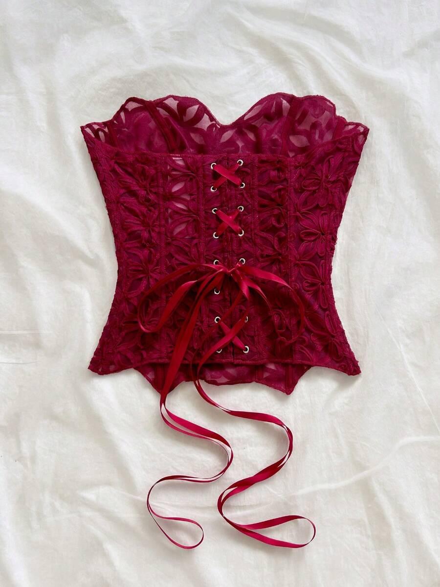 SOLEIA CZERWONY GORSET KWIATY S06__XL