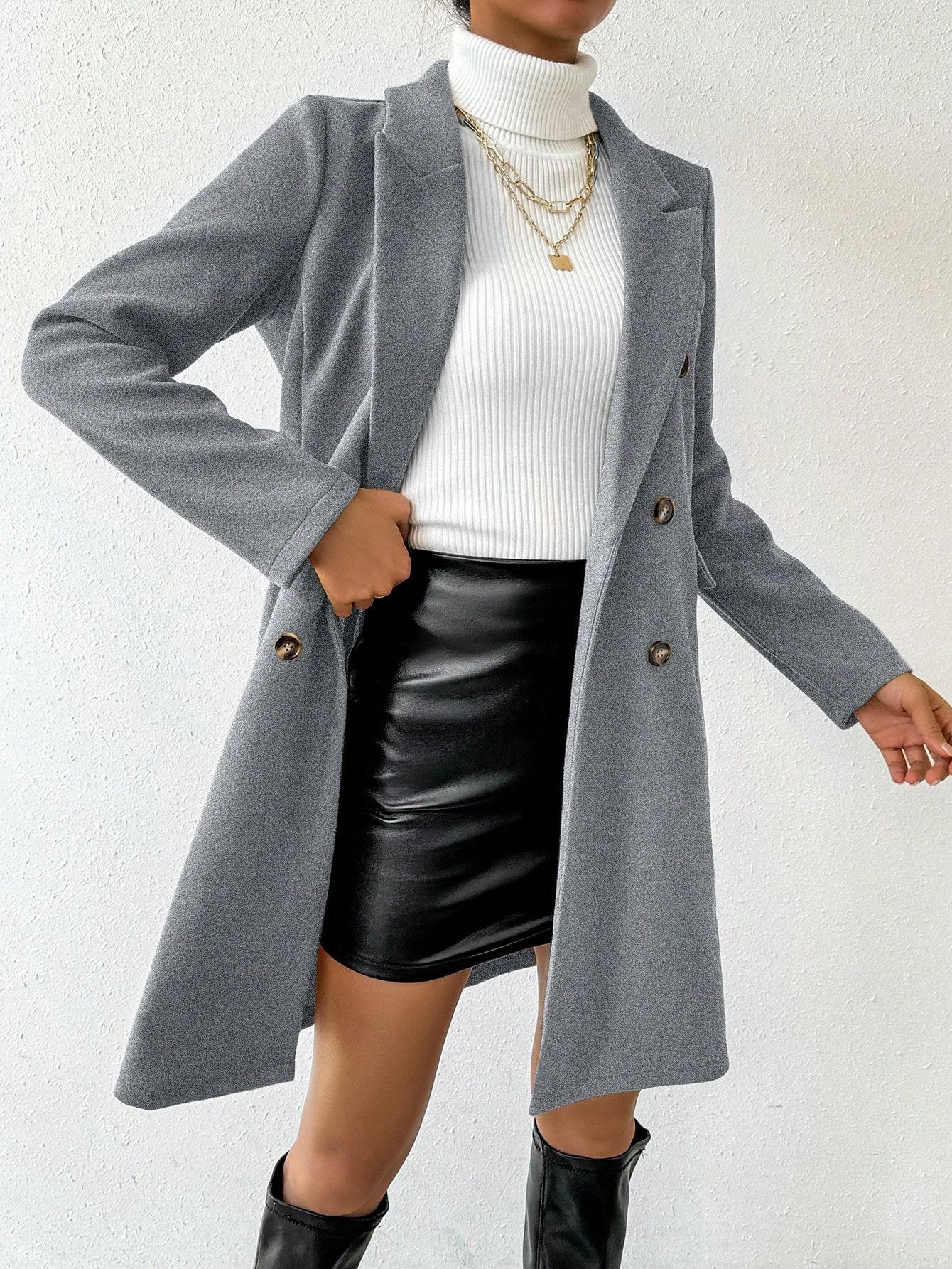 SHEIN SZARY KLASYCZNY PŁASZCZ W01__M